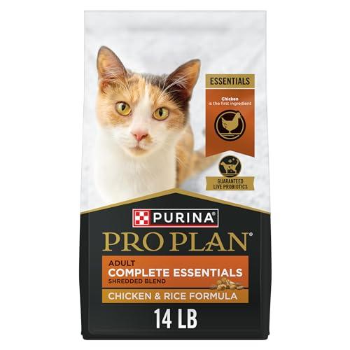 Purina Pro Plan Complete Essentials Shredded Blend Chicken and Rice Formula Adult High Protein Cat Food - 14 lb. Bag.                                Best by Aug 2026