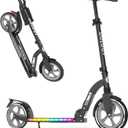 BELEEV V10 Big Wheel Scooter for Kids Ages 6+ with Light-Up Deck, 2 Wheel Folding Scooter for Adults Teens, 5 Adjustable Height, Lightweight Kick Scooter with Carry Strap, Up to 220 lbs, Black