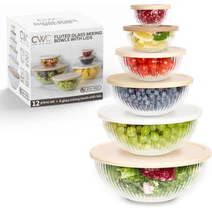 COOK WITH COLOR 12 Pc Glass Mixing Bowl Set with Lids  Borosilicate Glass Nesting Bowls for Cooking, Baking and Meal Prep, Fluted Brown