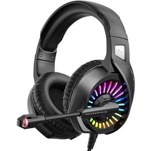 ZIUMIER Gaming Headset with Microphone, Compatible with PS4 PS5 Xbox One PC Laptop, Over-Ear Headphones with LED RGB Light, Noise Canceling Mic, 7.1 Stereo Surround Sound (Black)