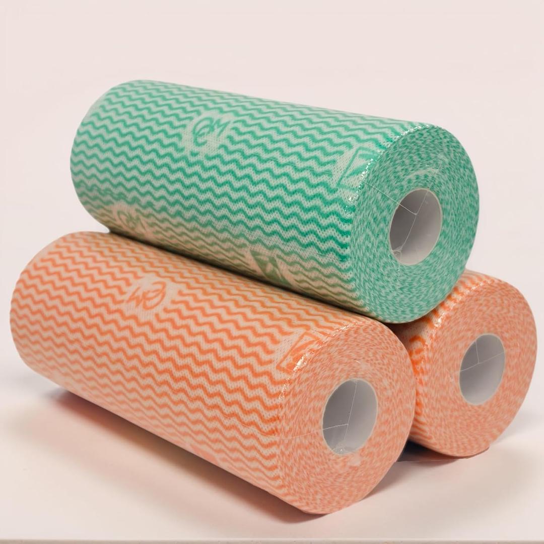 Lazy Cleaning Cloths, Disposable Microfiber Cloths, Reusable Dish Rags, Dry/Wet Use for Dishware, Countertops, Stove, Camping, RVs, Tearable Roll Design (55 Sheets, 9.45"x11.81",Green)