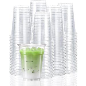 TashiBox 12 Ounce - 100 Count Plastic Cups for Cold Drink, Disposable Coffee Cups