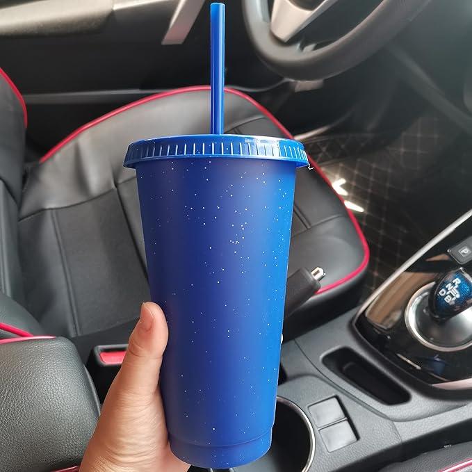 Suertestarry Plastic Tumblers with Lids and Straws Water Bottle Iced Coffee Travel Mug Cup Reusable Cups Perfect for Parties, Birthdays, 24oz-3 cup 5Lids  (Bright Glitter)