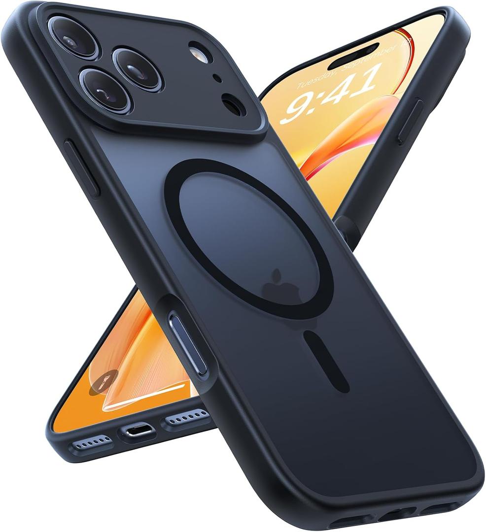 Magnetic Shockproof for iPhone 17 Pro Max Case, [Fit for MagSafe] Military-Grade Protection [Full Camera Coverage] Durable Translucent Matte Cover for iPhone 17 Pro Max Phone Case, Black