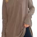 Fisoew Women's Casual Long Sleeve Tops Crew Neck Round Hem Loose T-Shirts Tunic Tops with Thumb Holes (Medium)