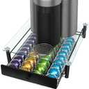 Coffee Pod Drawers, Crystal Tempered Glass Pod Holder Drawer Compatible with Nespresso Capsules, Holds Up to 40 Capsules, Size 14"x15.5"x4.5"