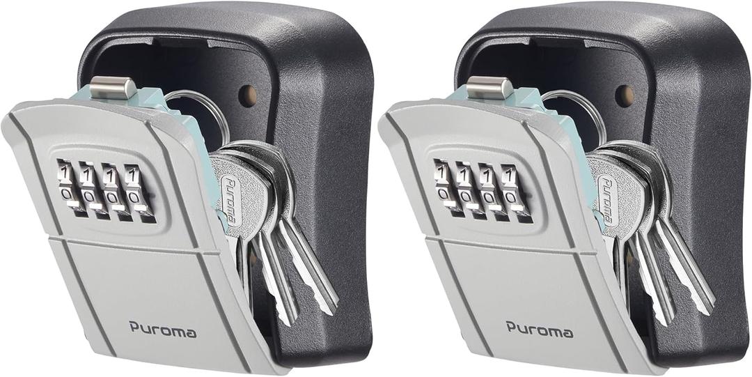 Puroma Key Lock Box Combination Lockbox Wall-Mounted Key Storage Box for House Keys, Resettable Code Safe Security Lock Box for Home, Office, Garage, Apartment Spare Key Storage (2 Pack, Grey)