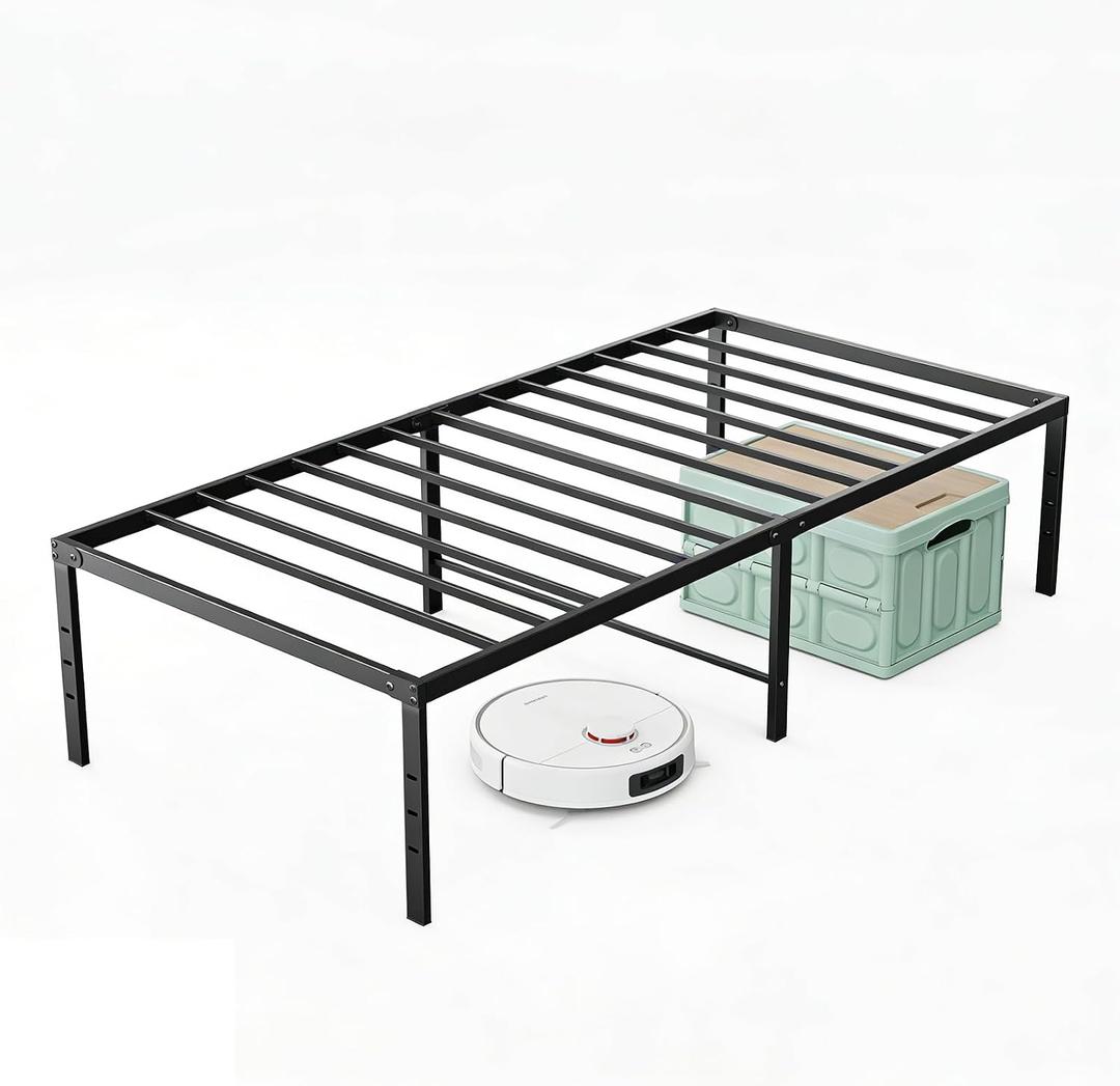 Sweetcrispy Twin Size 18 Inch Platform Bed Frame, Heavy Duty Metal Foundation Frame, Noise-Free Sturdy Steel Slats, Underbed Storage, No Box Spring Needed, Quick Setup