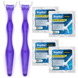 Bopika Dental Floss, Extra Strength Floss with 2 Dental Floss Handles and 240 flosser Refill Heads