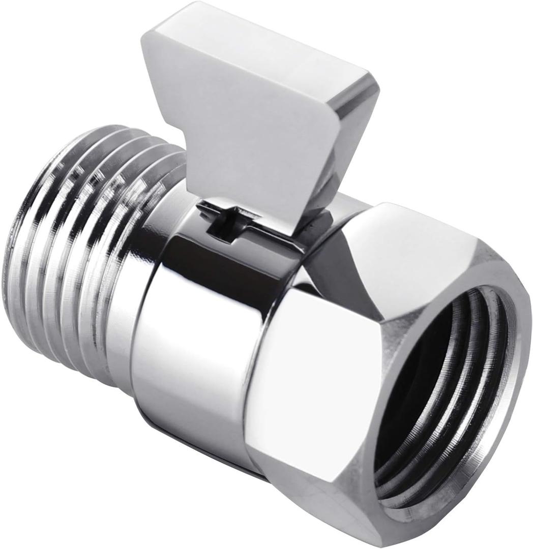 Tenfe Water Flow Control Valve for Shower Head, Brass Adjustable Water Pressure Regulator for Hand Held Shower Shut Off Valve, Polished Chrome On/off Switch G1/2 Standard Connection (Chrome)