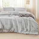 Bedsure Queen Comforter Set - 4 Pieces Pinch Pleat Bed Set, Light Grey Boho Bedding for All Season, 1 Soft Comforter, 2 Pillowcases, 1 Decorative Pillow