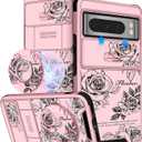 Buleens for Google Pixel 8 Pro Case 6.7 Inch - with Ring Stand & Camera Cover Aesthetic Cute Designed for Women Girls Girly Pretty Kawaii Rose Flower for Pixel 8 Pro Phone Case Compatible with Magsafe