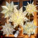 5 Pcs Christmas Paper Snowflake Lanterns, Large 3D Christmas Paper Star Lanterns with LED Lights, White Silver Hanging Snowflake Lamps for Xmas Winter Frozen Weddings Holiday Party Decorations