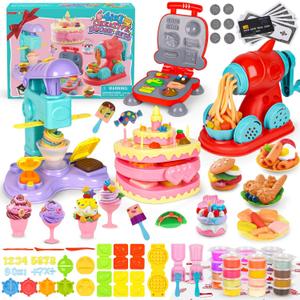 4-in-1 Dough Sets for Kids 2-4-8 Ultimate 87 PCS Play Tools, 24 Clay Creative Kitchen Set Ice Cream Hamburger Cake Noodle Maker Arts Crafts Food Toys Gifts for Boy Girl Kids Age 3 4 5 6