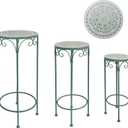 Metal Plant Stand Set of 3 Round Ceramic Tile Nesting Side Table Top 28" Tall Mosaic Flower Stand Indoor Outdoor Plant Rack Flower Holder for Wedding Party Patio Living Room Garden Decorative (Green)