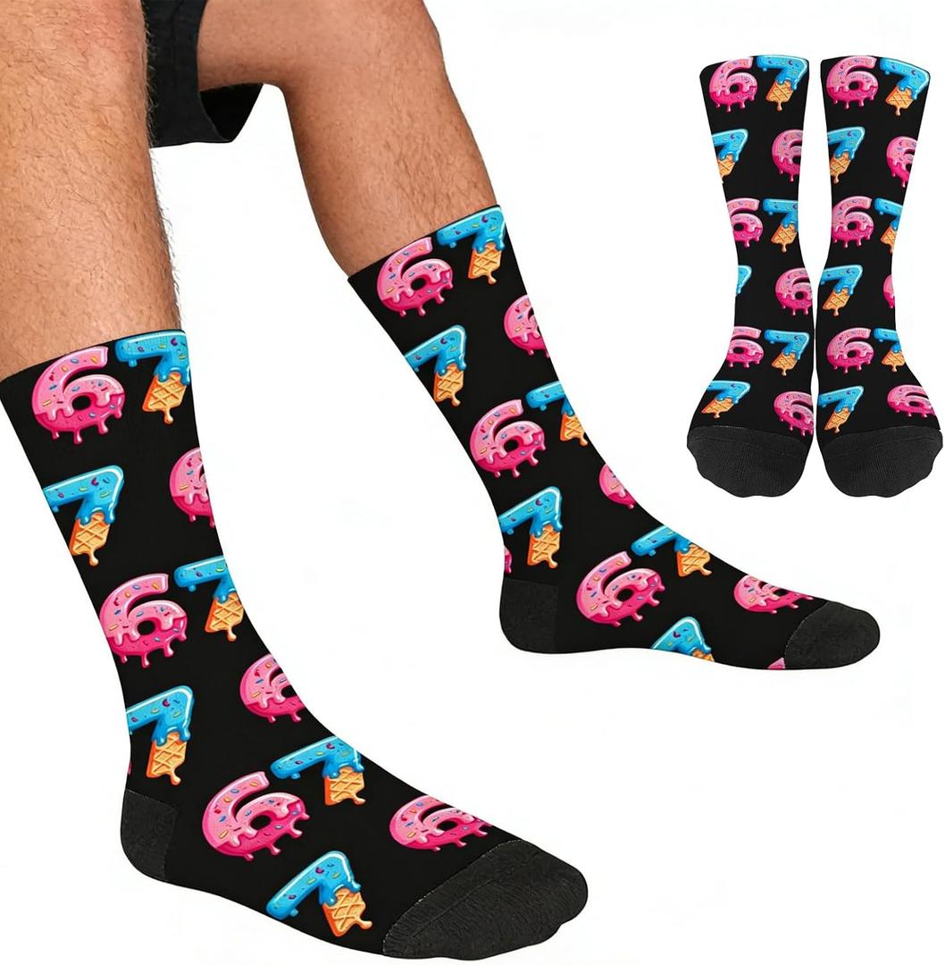 6 7 Ice Cream Socks for Adults, 67 Funny Meme Design Funny Sock for Men Women, Funny Special Design for Loved/Friends(Fit for M 4.5-11.5/W 6-13)