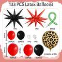 Red Black Balloons Garland Arch Kit, 133pcs Green Cherry Black Red Explosion Star Foil Balloons, 4D Cheetah Print Mylar Balloons for Berry Themed Birthday Baby Shower Bachelorette Party Decorations