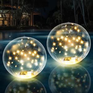 Numiko Solar Floating Pool Lights - 14" Inflatable Warm White LED Pool Lights That Float, Waterproof Light Balls - 2 Pack