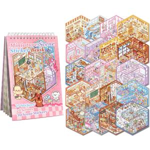 20 Sets 3D Sticker Scenes for Kids, Create Your Own Scene Sticker Book, Cute Kawaii Mini 3D Scene Stickers, Therapy Stickers for Stress Relief, Fun Party Favors Gifts for Holiday Christmas