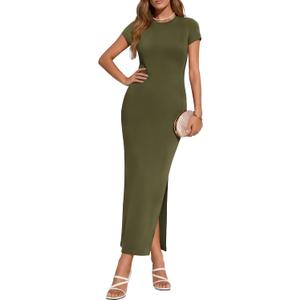 PRETTYGARDEN Womens Summer Dresses 2026 Casual Short Sleeve Crewneck Slit T Shirt Dress Spring Beach Vacation Sundress (Green, S)