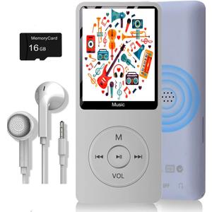 MP3 Player, Music Player with 16GB Micro SD Card, Build-in Speaker/Photo/Video Play/FM Radio/Voice Recorder/E-Book Reader, Supports up to 128GB