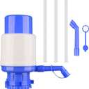Manual Water Bottle Pump, Easy Drinking Water Pump, Easy Portable Manual Hand Press Dispenser Water Pump for Universal 2-5 Gallon Bottle Coolers (White/Blue)