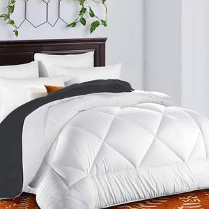 TEKAMON All Season Reversible Queen Comforter Winter Warm Summer Soft Quilted Down Alternative Duvet Insert Corner Tabs, Machine Washable Luxury Fluffy Collection for Hotel, White/Gray 88''88''