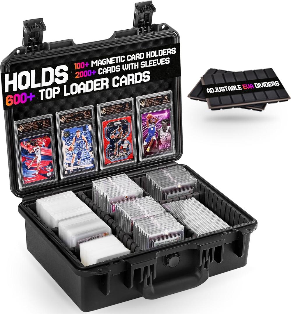 Card Case for Sport Cards Storage, Graded Trading Card Storage Box for 3" x 4" 35pt Rigid Card Sleeve, Waterproof Card Organizer Box with 9 Dividers for BCW MTG TCG Zion Card(Hold 600+ Toploaders)