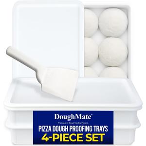 DoughMate Artisan Kit 2 Pizza Dough Proofing Trays, 1 Lid, and Dough Scraper Food Contact Certified, Stackable, Made in USA