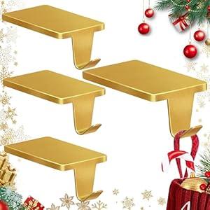 Loncaster Christmas Stocking Holders for Mantle, Set of 4 Heavy Duty Stocking Holder for Mantle, Xmas Weighted Hangers for Party Decor, Space-Saving Decoration for Fireplace Toppers (Gold, 4 Pack)