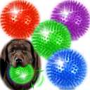 Ousiya 4 Pack 4.5" Light Up Squeaky Dog Balls, Spiky Dog Toy Balls for Medium Large Dogs