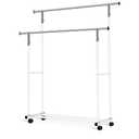 Double Clothing Rack, 55.51 Inch Garment Rack with Wheels and Bottom Shelf, 130LB Capacity Heavy Duty Rolling Clothes Racks for Hanging Clothes, Coats, Shirts, Sweaters, Skirts, White