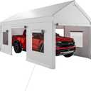 Garvee 10x20 Carport Canopy, Heavy Duty Car Port with Waterproof Tarp, Roll-Up Windows & Doors, Outdoor Portable Garage with Removable Sidewalls, for Car, Boat, Truck, Motorcycle, White