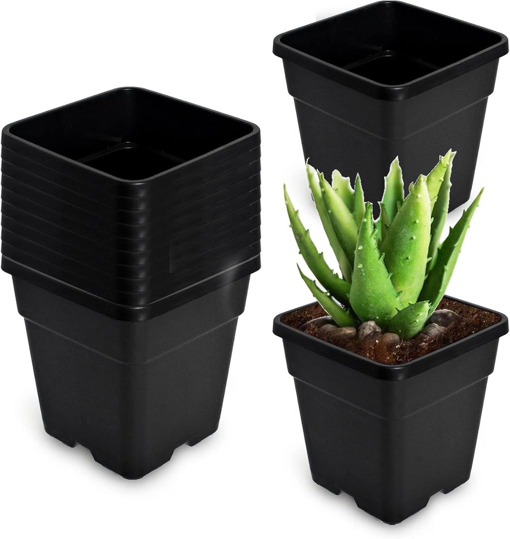 WFLNHB 2 Gallon 10 Pcs Square Plastic Plant Pots Flexible Nursery Pot Planter Nursery Pots Suitable for Flower Vegetables Succulents Black