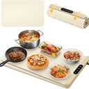 Food Warming Mat with Protective Table Mat, Graphene Fast Full-Surface Heating Mat, Electric Warming Tray with 6 Temperature and 6HoursTimer, Portable Rollable Food Warmer Perfect For Parties Buffet (cream color)