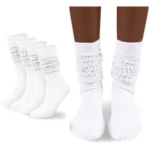 Flydo Womens Slouch Sock Scrunch Socks Soft Long Boot Socks for Women Stacked High Sock 2-3 PACK (2 Pairs White)