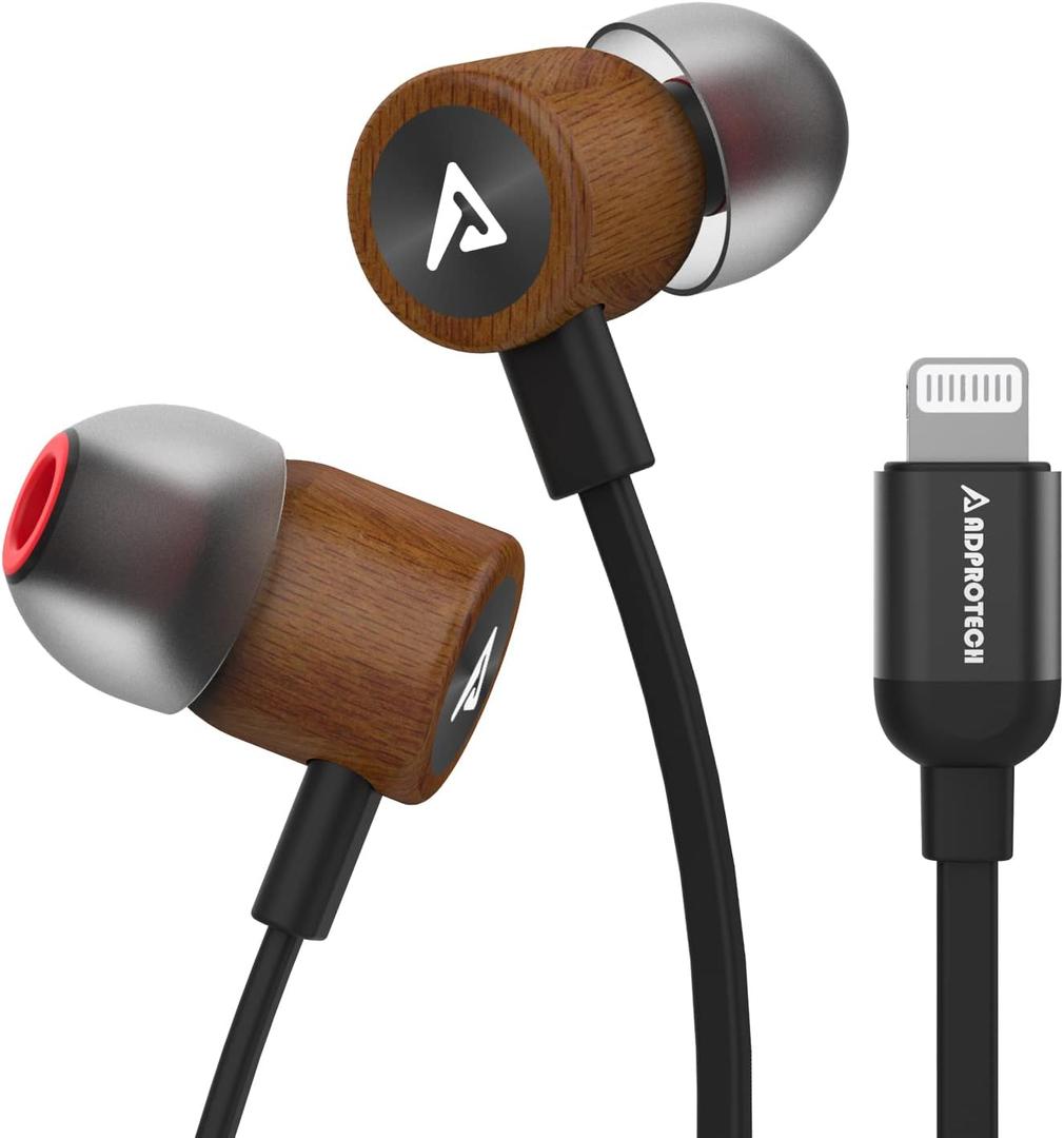 Lightning Headphones Wired Earbuds Wood MFi Certified Earphones in-Ear Magnetic Headset with Microphone and Volume Controller Compatible iPhone 14 13 12 11 Pro Max iPhone Xs Max XR Black