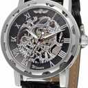 Men's Fashion Mechanical Wristwatch Transparent Dial with Skeleton Design Leather Band Automatic Manual-Winding Watch