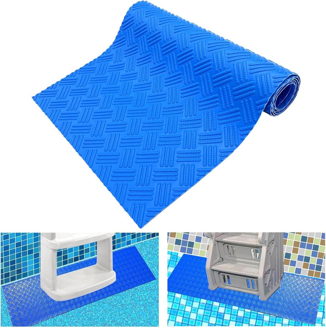 Swimming Pool Ladder Mat - Protective Pool Ladder Pad Step Mat with Non-Slip Texture, Blue Medium Blue Medium Pool Step Mat, Pool Liner Protection Mat (45 X 60 inch)