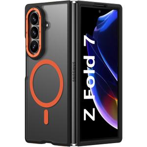 BENTOBEN Magnetic for Samsung Galaxy Z Fold 7 Case 2025 [Compatible with Magsafe] [Military-Grade Protection] Matte Slim Anti-Slip Anti-Yellow Women Men Phone Cases for Z Fold 7 8.0", Orange/Black