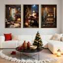 Christmas Canvas Wall Art Vintage Christmas Wall Decor Satan Framed Claus Paintings 12x16 Inches Set of 3 for Living Room Bedroom
