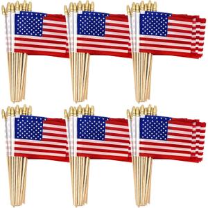 TURNMEON 100 Pack 4x6 Inch Small American Flags Handheld on Stick 4th of July Mini US Flag Patriotic American Flag Wooden Stick Flag Spear Top Fourth of July Decorations Independence Day,Memorial Day