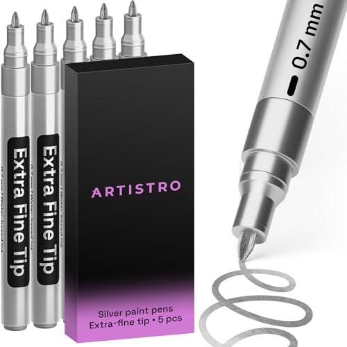 ARTISTRO 5 Silver Paint Pen for Rock, Glass, Ceramic, Wood, Tire, Fabric, Metal, Canvas, Marking, Painting - Set of 5 Acrylic Paint Markers Water-based