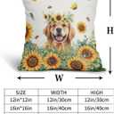 Sunshine Dog Pillow Covers 18x18in Set of 2 Yellow Sunflower Golden Retriever Puppy Throw Pillowcases Summer Bees Floral Cotton Linen Sofa Couch Patio Bedroom Cuchion Cover Decor