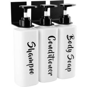 16.9oz Shampoo Dispenser for Shower Wall 3 Chamber, Drill Free Shampoo and Conditioner Dispenser Wall Mounted Shower Soap Dispenser Shampoo Bottles for Home Bathroom Hotel Commercial Use White (White With Shelf)