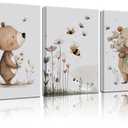 VZKRHPGA 3Pcs Baby Boy Nursery Wall Art,Colorful Letters Painting Picture Crayon And Numbers Wall Decor, Bohemian Style Nursery Poster Print Artwork,for Kids Boys Room Bedroom Decorate, Framed,  Size: 16"L x 12"W