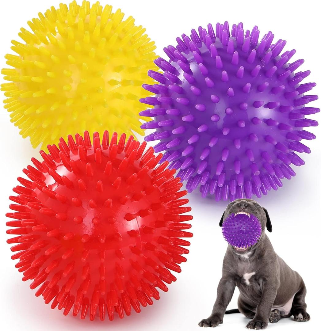 VITEVER 3 Colors 4.5 Heavy Duty Squeaky Dog Toy Balls for Medium Large Dogs, Dog Chew Toys for Teething, Spiky Balls for Aggressive Chewers, Durable Toys for Teeth Cleaning and Training
