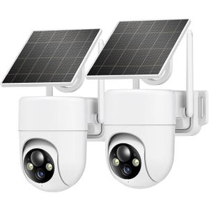 2K Solar Security Cameras Wireless Outdoor, 2PCS Outdoor Camera Wireless with 360 View, Cameras for Home Security with Color Night Vision/2-Way Audio, 2.4GHz Wi-Fi Only (White)