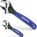 WORKPRO 2-piece Adjustable Wrench Set, 6-Inch & 10-Inch Wrenches, Wide Jaw Black Oxide Wrench, Metric & SAE Scales, Cr-V Steel, for Home, Garage, Workshop (Blue)