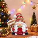Hodao Christmas Gnome Girl Figurine  Resin Indoor Decorations for Home, Cute Holiday Decor with Braids & Merry Christmas Sign, 4-in Mini Tabletop Ornaments, Gift for Families, Mantel & Tiered Tray